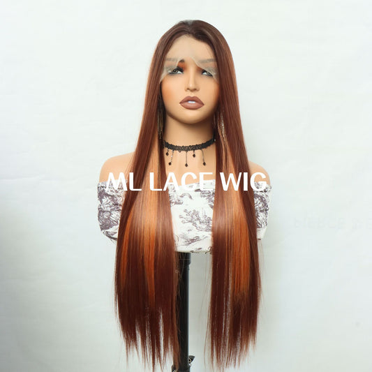 Gradient Forehead Lace Hand Crochet Che Universal Matte Fiber Hair Long Straight Wig