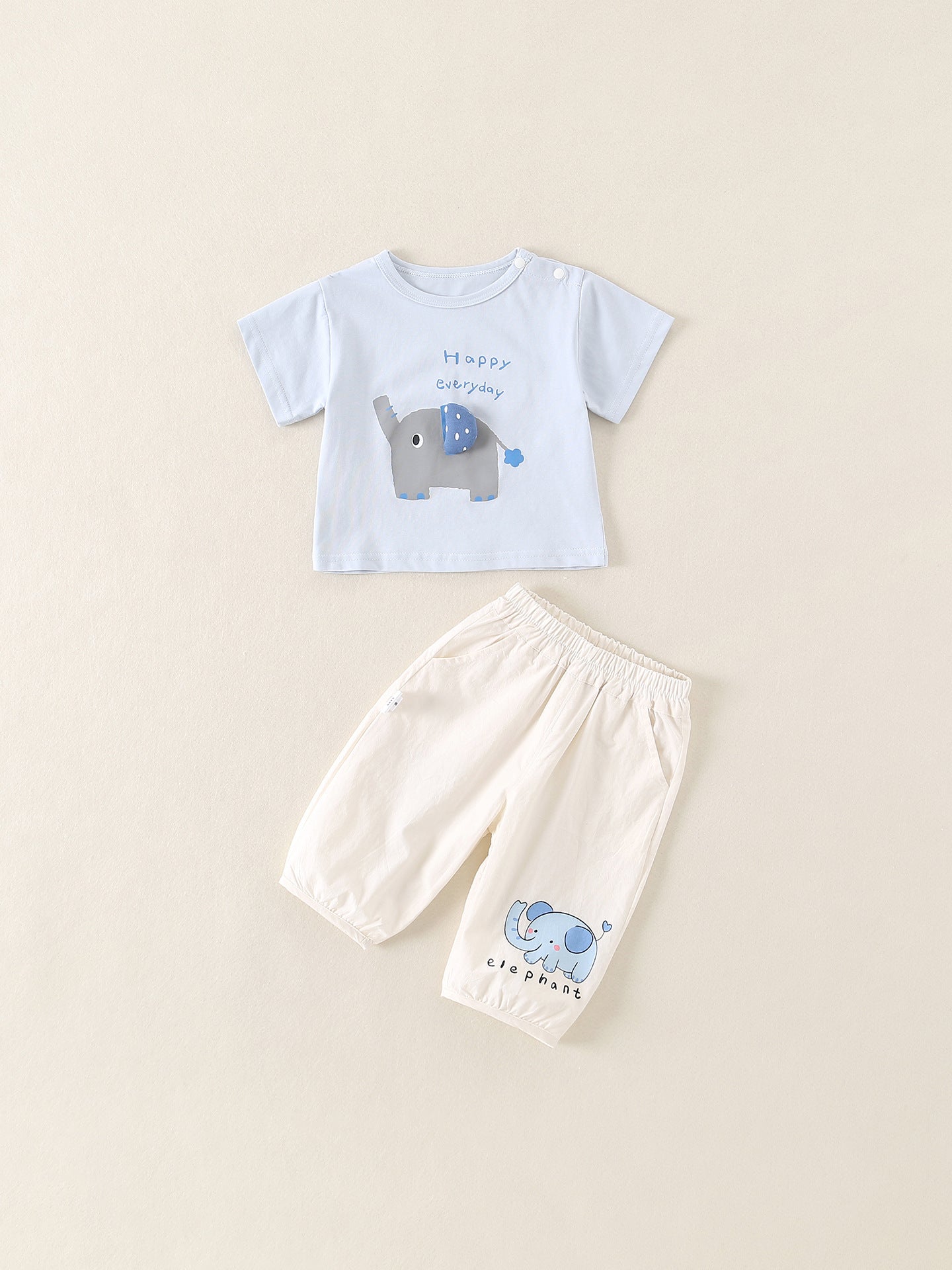 Children's Cotton Boy Cute Elephant Short Sleeve Breathable Outer Wear Two-piece Children's Suit