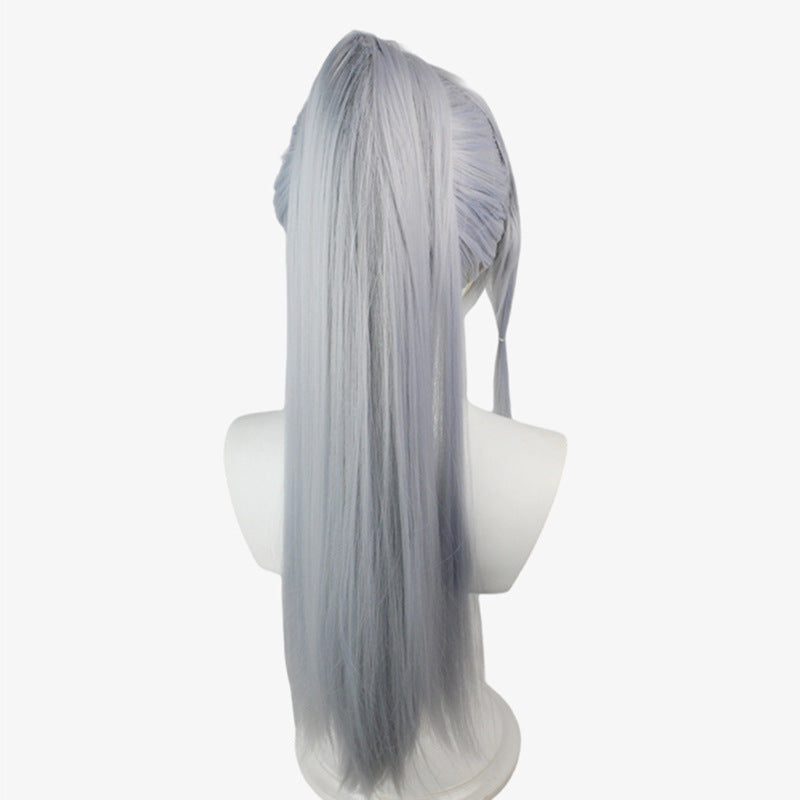 Style Fiber Light Sier Single Ponytail Long Cos Wig