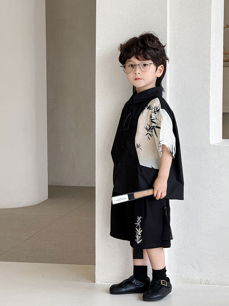 Children's Summer Korean Style Short Sleeve Western Bamboo Leaf Children's Shirt