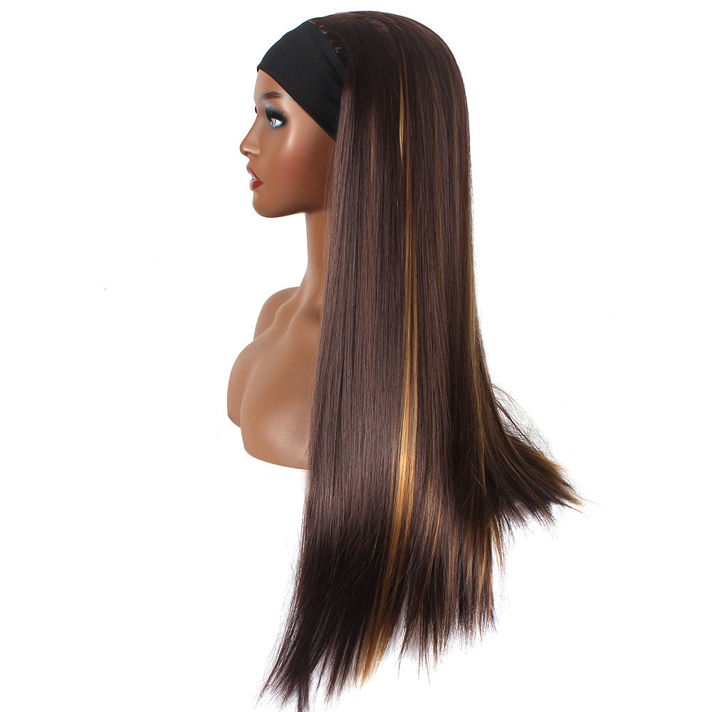 Silk Hair Band Head Cover Black Chemical Long Straight Wig