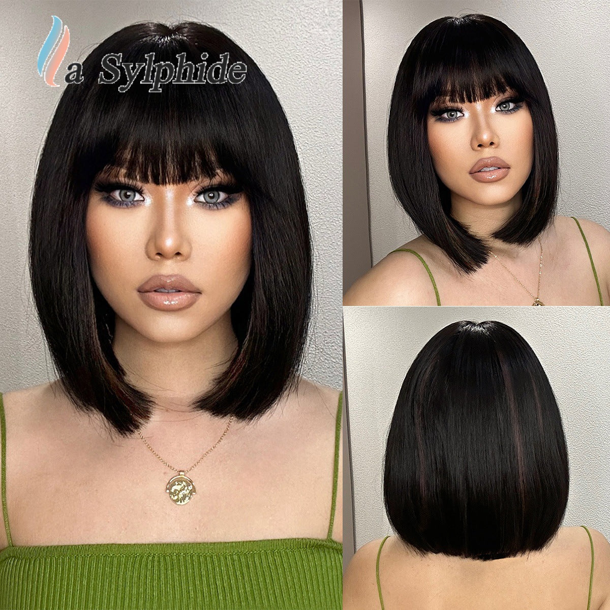Face Natural Simulation Human Hanging Ear Dyed Wig Short Straight Hair
