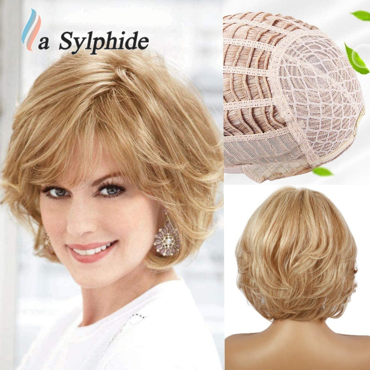 Chemical Fiber Texture Gray White Rose Net Man Wig Short Straight Hair