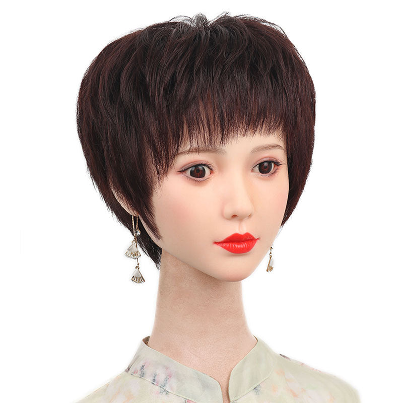 Hand Woven Split Short Lady All Textured Headgear Mother Real Hair Wig