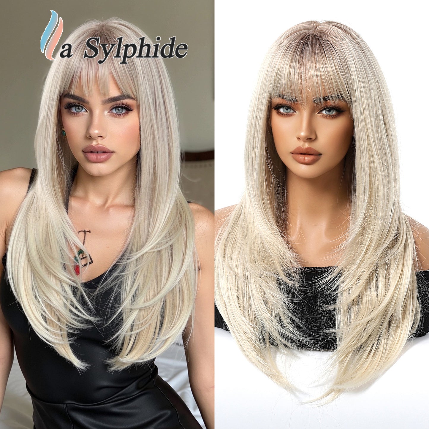 Bangs Summer Level Red Hair Rose Net Long Straight Wig