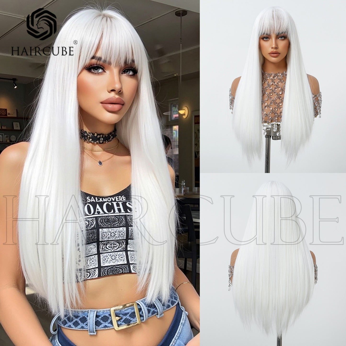 Hair Head Cover Gradient Dyed Mid-point Comfortable Natural Long Straight Wig