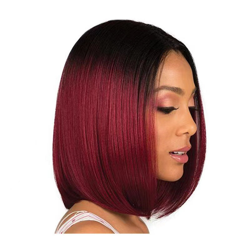 Women's African Black Center Parting Synthetic Wigs Wig Short Straight Hair