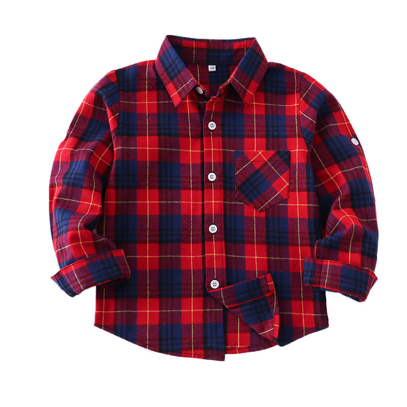 Children's Long-sleeved Plaid Korean Casual Cotton Trendy Western Children's Shirt