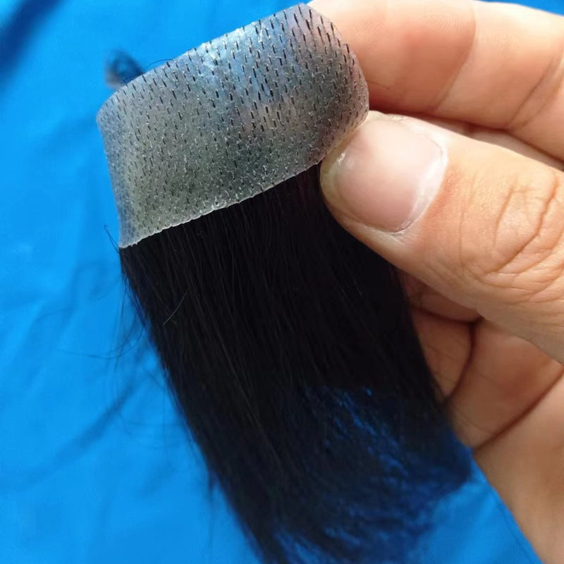 Men's Hairline Stickers Forehead Hair Supplementing Piece Real Hand Woven Invisible Long Straight Wig