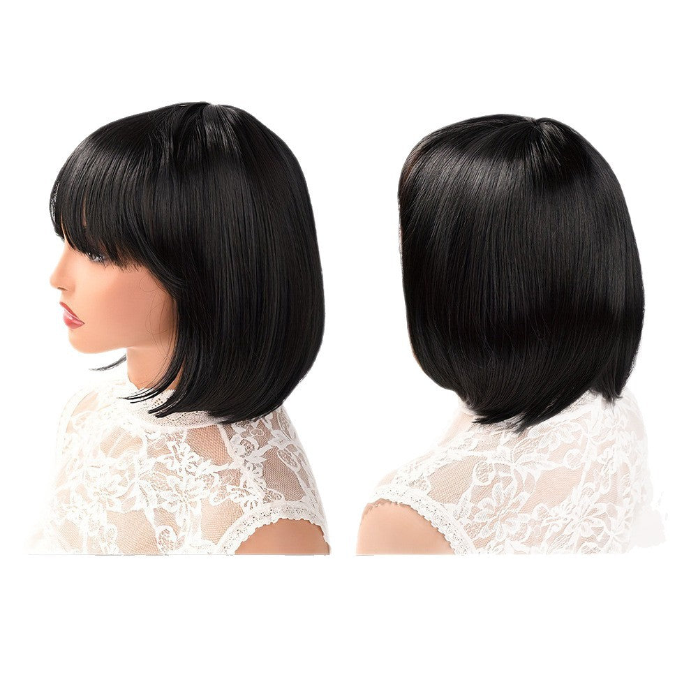 Women's Synthetic Wigs Mixed Color Bangs Wave Wig Short Straight Hair