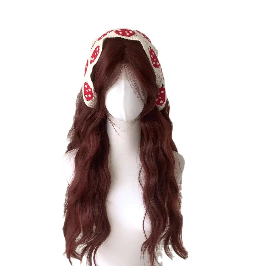 Berry Caramel Red Brown Female Water Ripple Curly Hair Forehead Wig Long Curls
