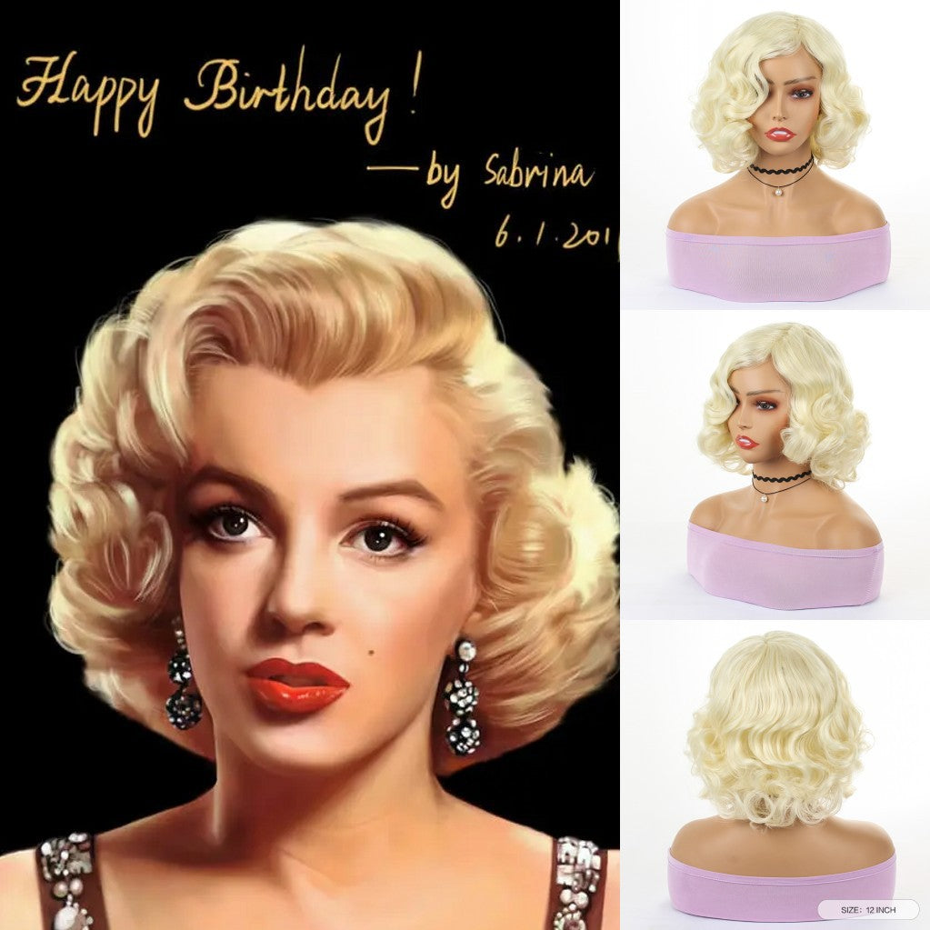 Women's Marilyn Monroe Golden Short Curly Hair Rose Cos Wig