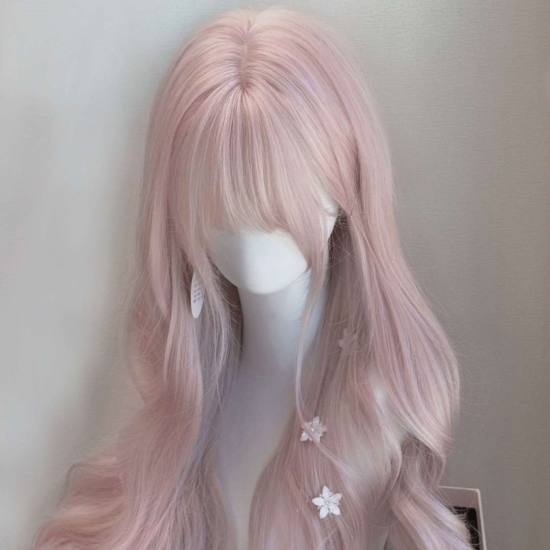 Twilight Pink Bangs Battle Hair Big Wave Curly Wig Long Curls