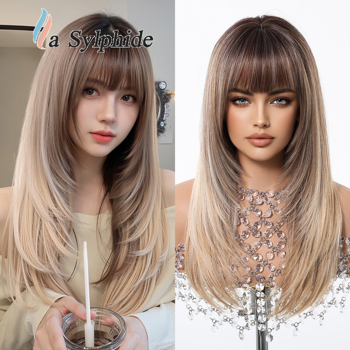 Dark Brown Bangs Level Hair Whole Top Long Straight Wig