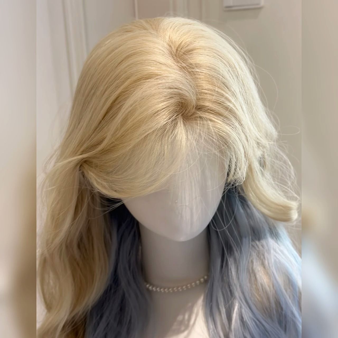Curly Hair Blue Gradient Goddess Big Wave Style Temperament Full Wig Long Curls