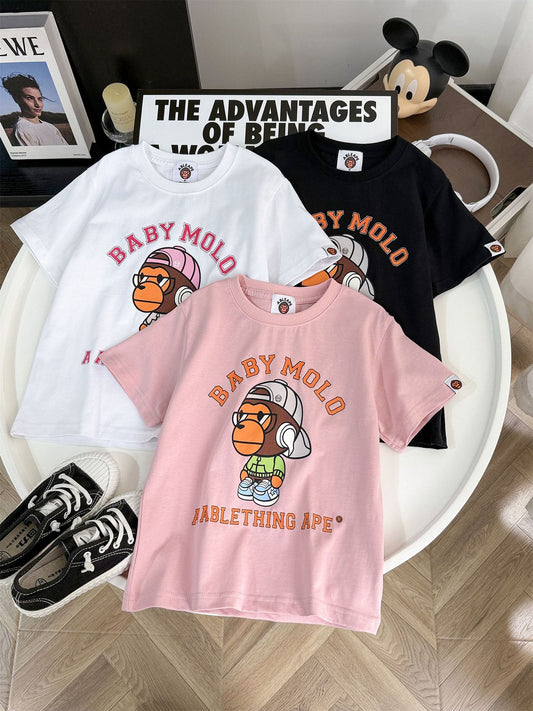 Children's Cartoon Fashion Letter Printing Versatile Casual Korean Style Loose Short Children's T-shirt