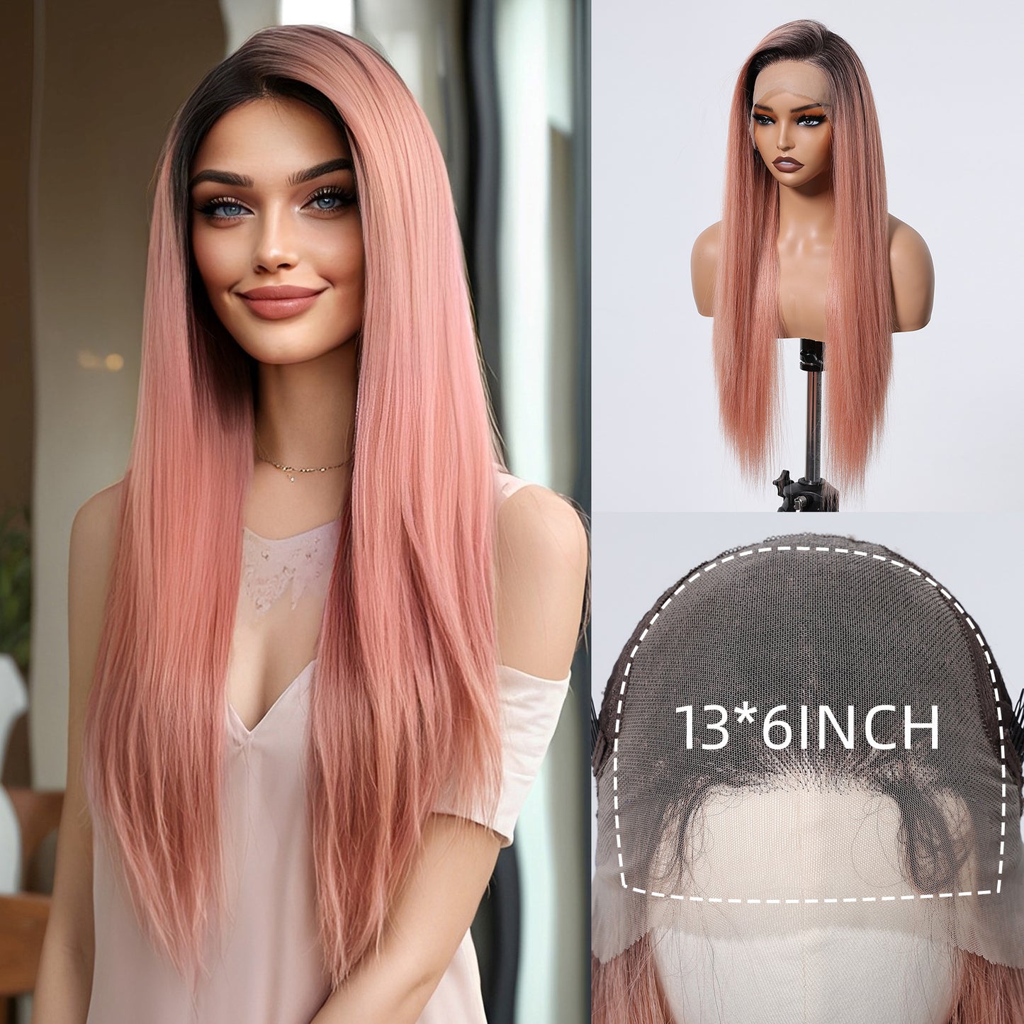 Imported Silk Black Lace Female Free Seam Breathable Long Straight Wig