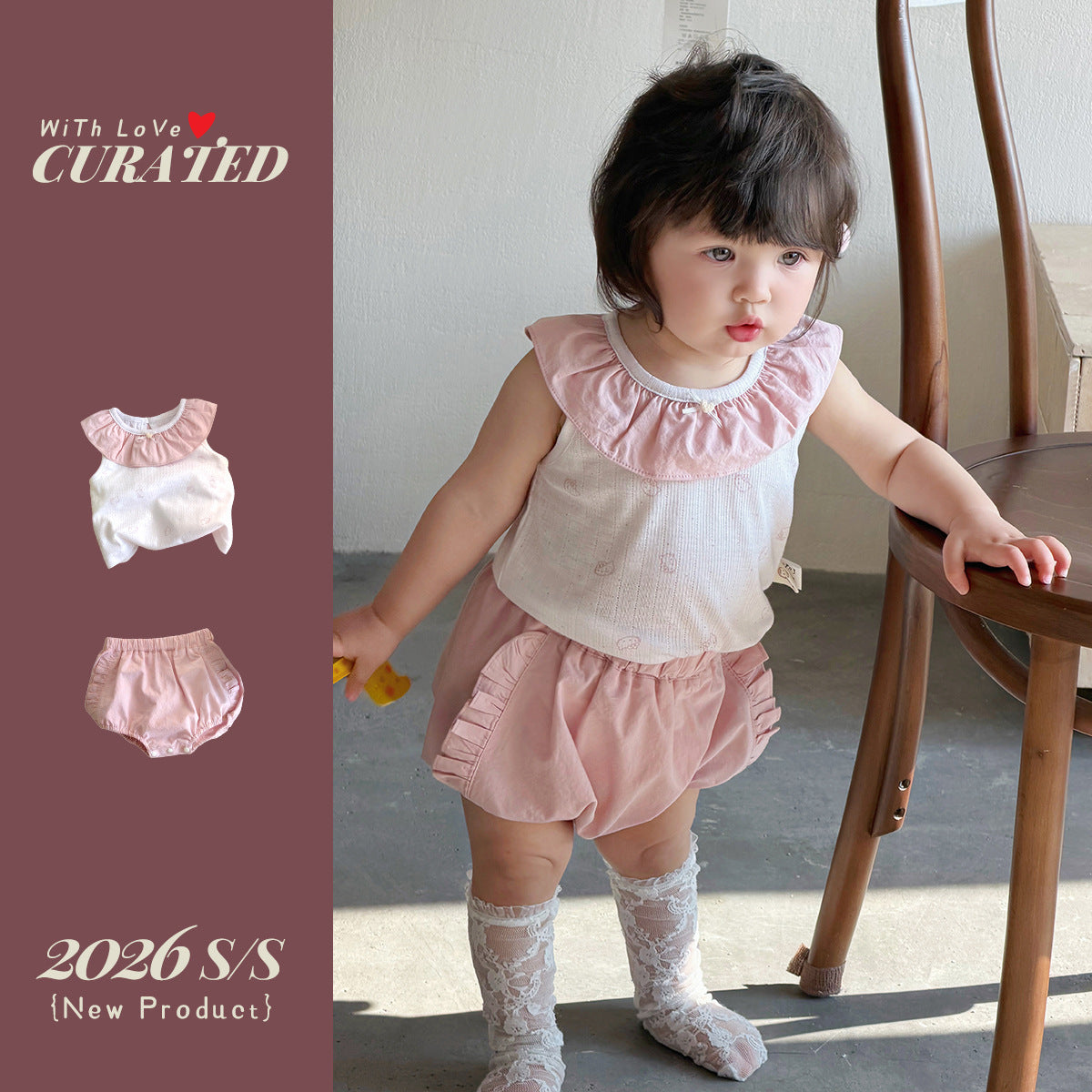 Cute Shorts Doll Collar Vest Top Clothing Children's Suit