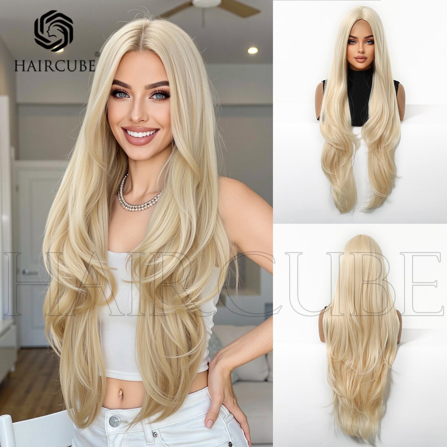 Gray White Gold Color Brown Head Long Straight Wig