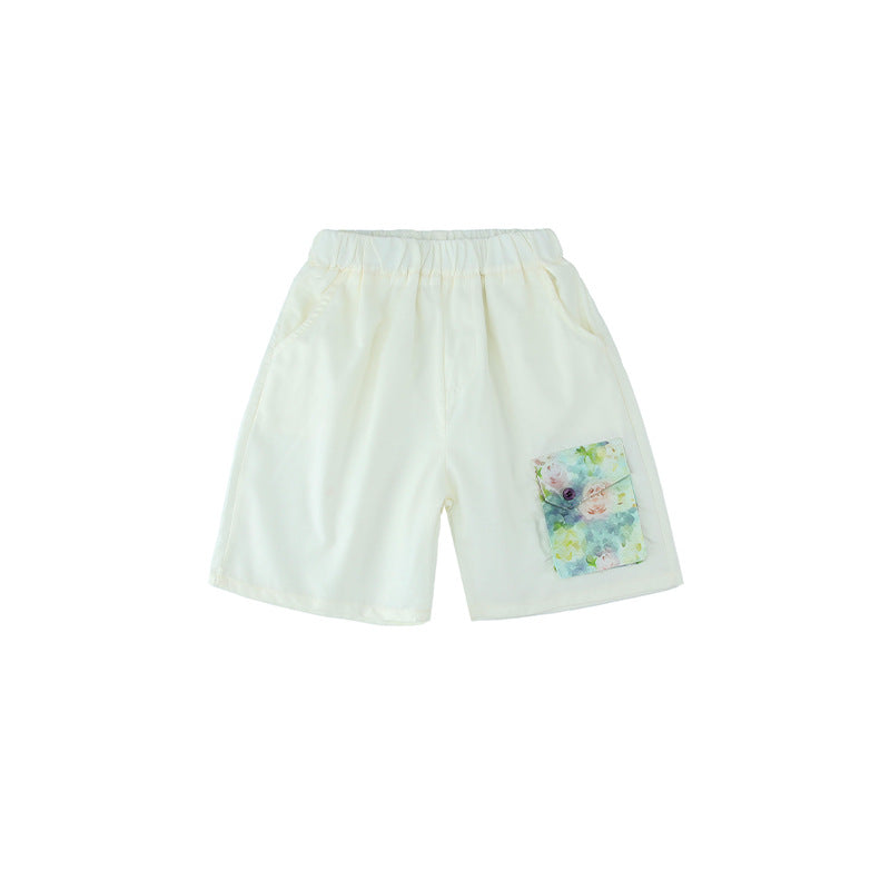 Short Suit Black National Style Shorts Pink Children's Pants