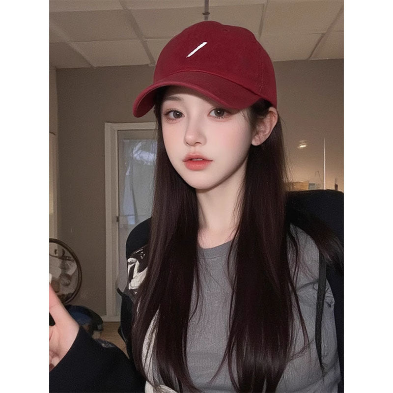 Female Baseball Peaked Cap Straight Hair Natural Wig Long Curls