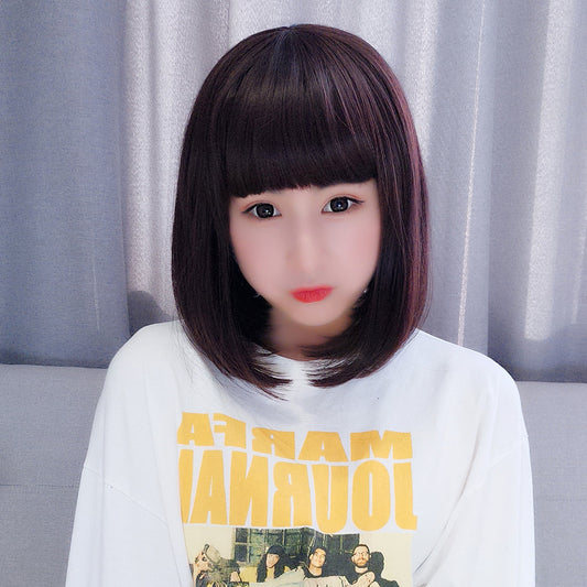 Women's Air Side Bangs Face Shaping Fluffy Natural Realistic Wig Short Straight Hair