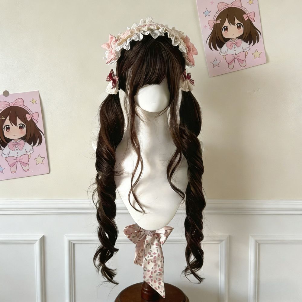 Curly Hair Straight Bangs Little Rose Roman Roll Wig Long Curls