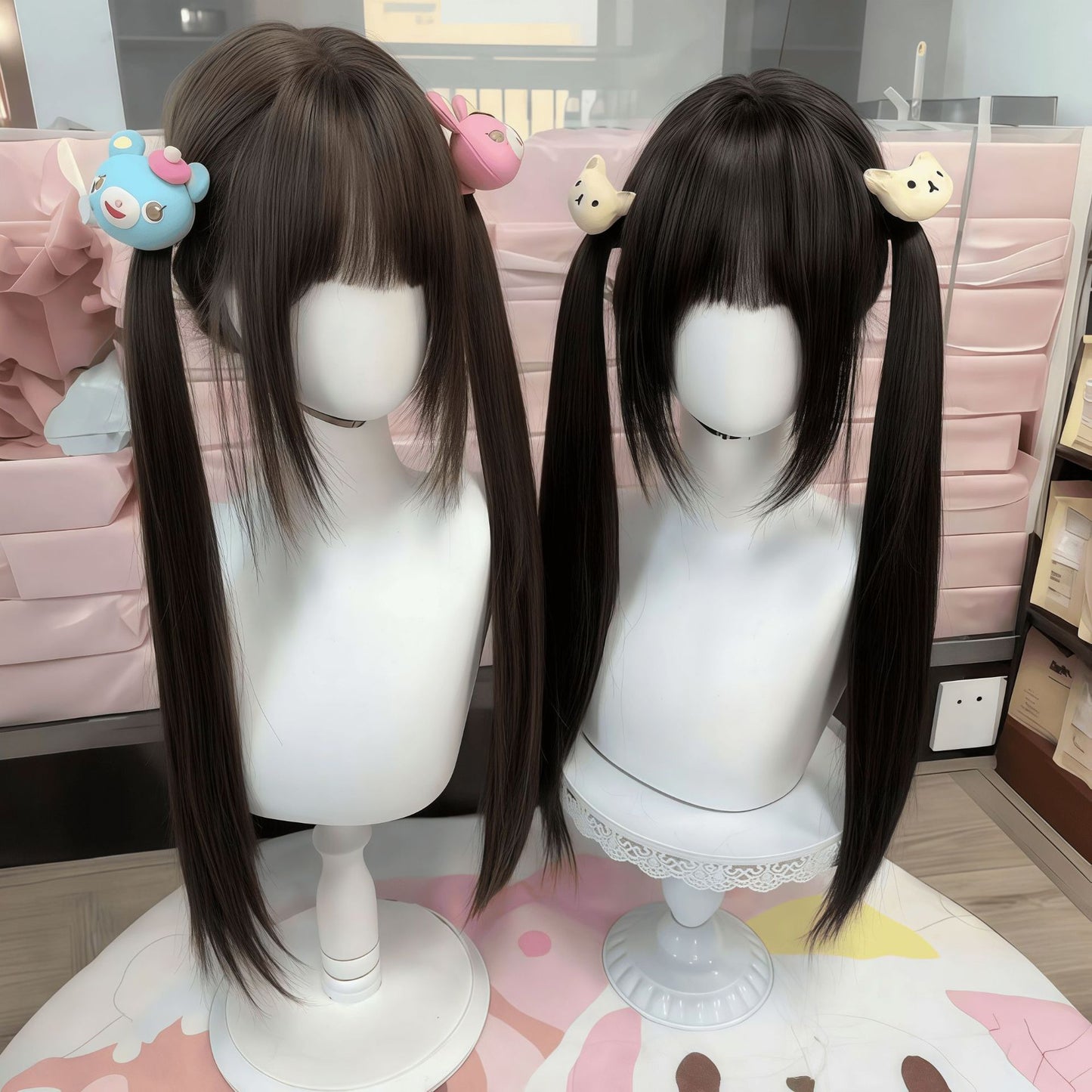 Tie Up Double Ponytail Roman Curly Princess Hair Lolita Long Straight Wig