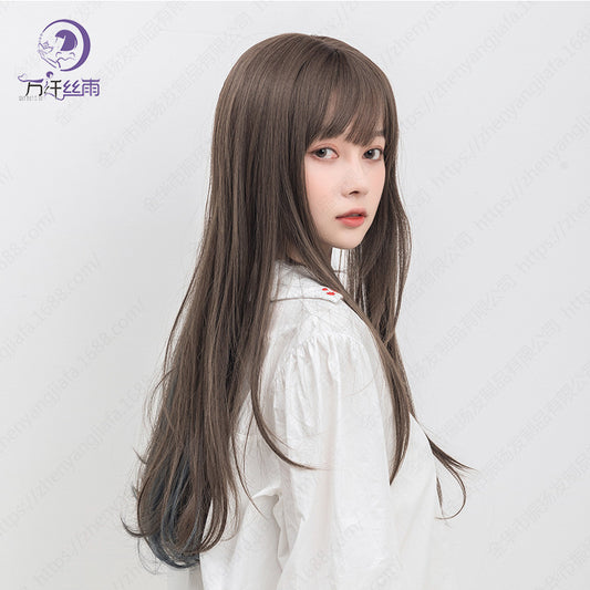 Fiber Highlights Female Dyed Air Bangs Long Straight Wig