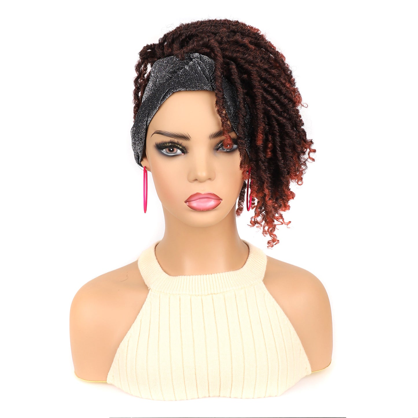 Turban Head Cover Black Sier Sleeve Curved Wig Short Curly Hair