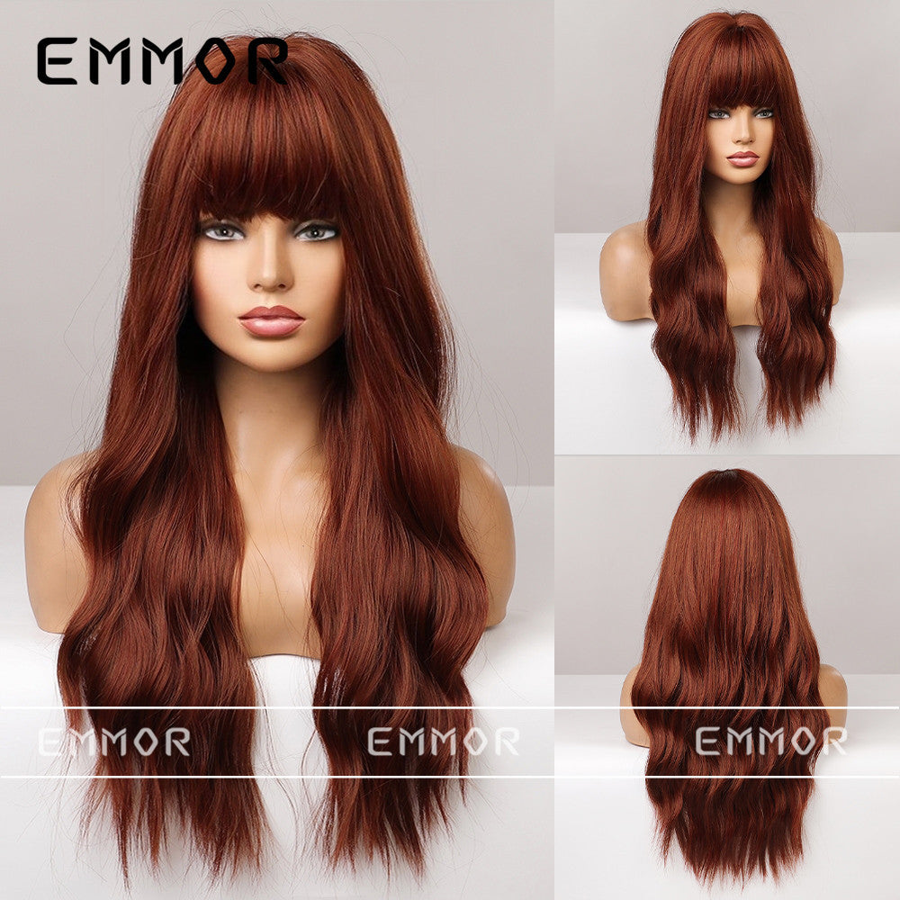 Red Air Bangs Curly Hair Fiber Wig Long Curls