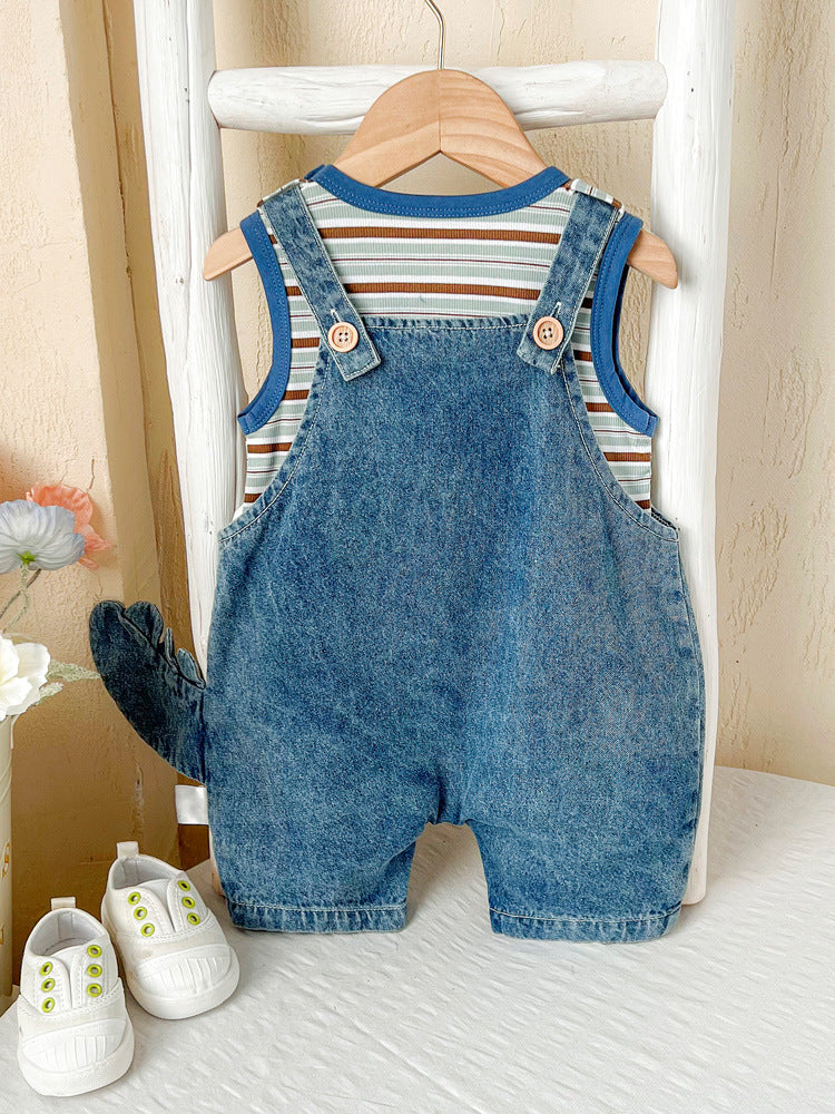Cartoon Dinosaur Denim Male Female Outing Children's Suit