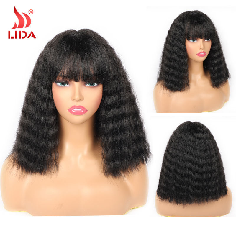 Fiber Mechanism Wave Head Cover Bangs Mid-length Curly Wig Long Curls