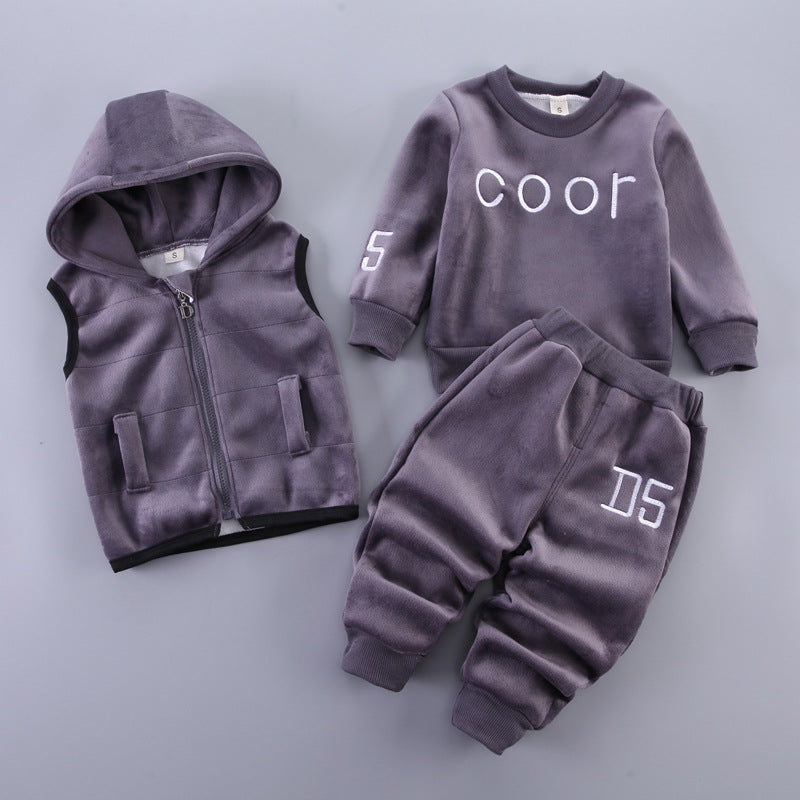 Children's Korean Style Clothing Fleece Padded Bear Children's Suit