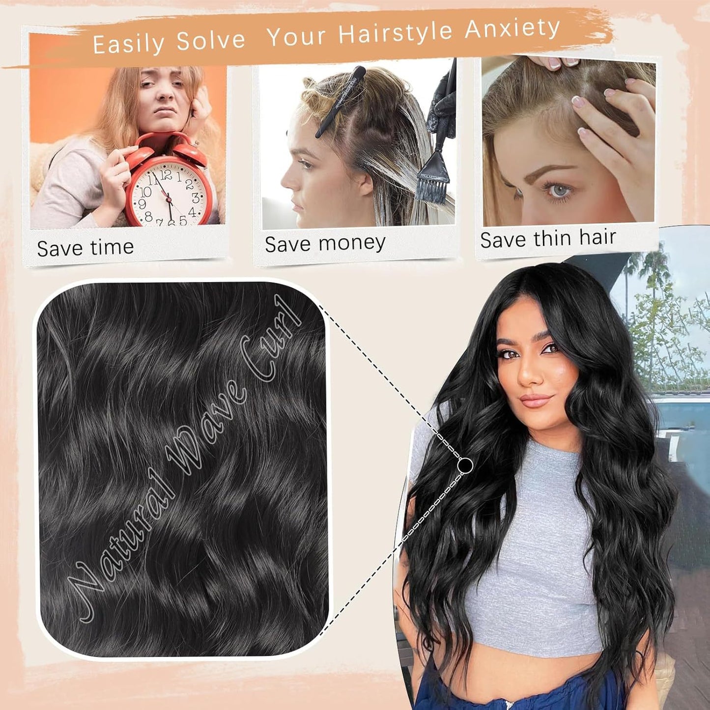 Lace Medium Small Highlight Curly Hair Synthetic Wig Long Curls