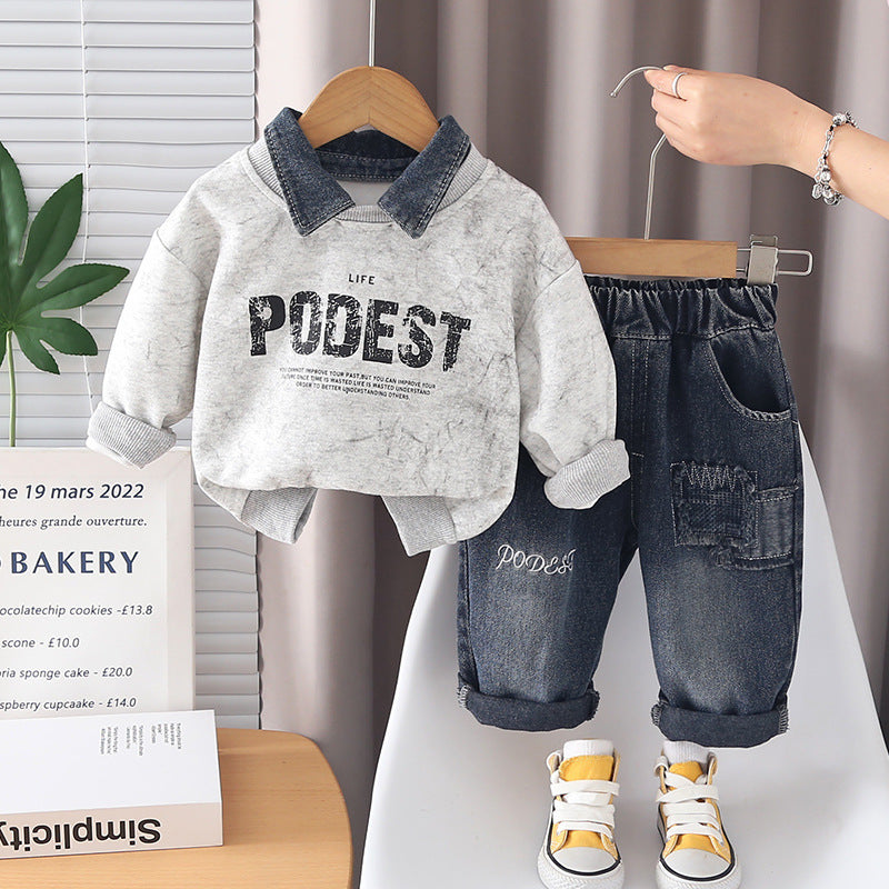 Children's Fried Street Fashion Trendy Spring Western Style Two-piece Children's Suit