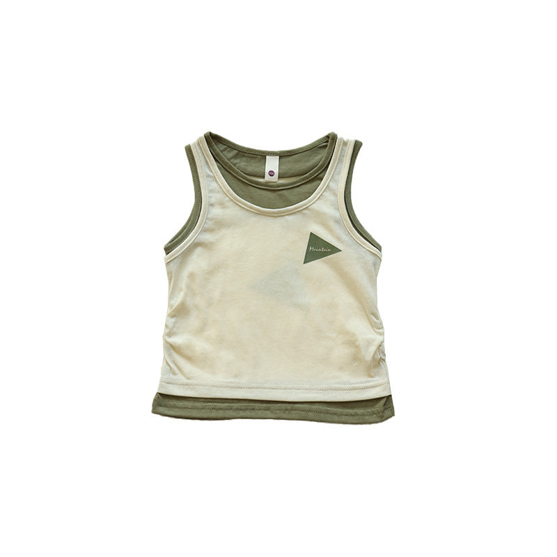 Children's Fake Two-piece Vest Summer Mountain Outdoor Sports Combed Cotton Sleeveless Children's T-shirt