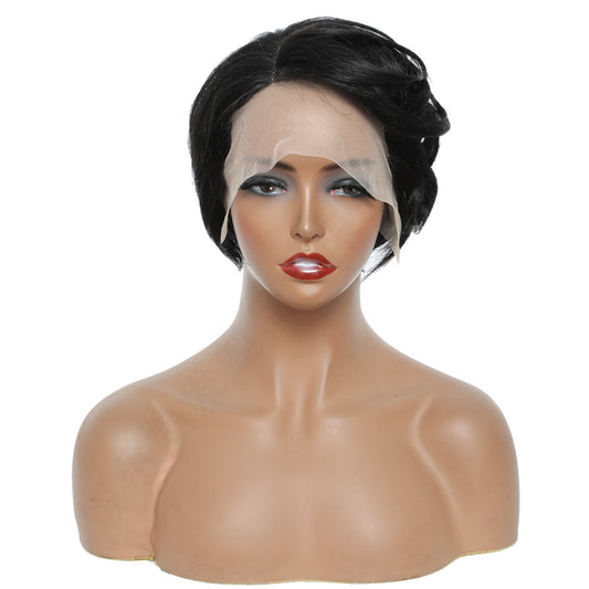 Human Lace Real Head Cover Split Sewing Wig Short Curly Hair