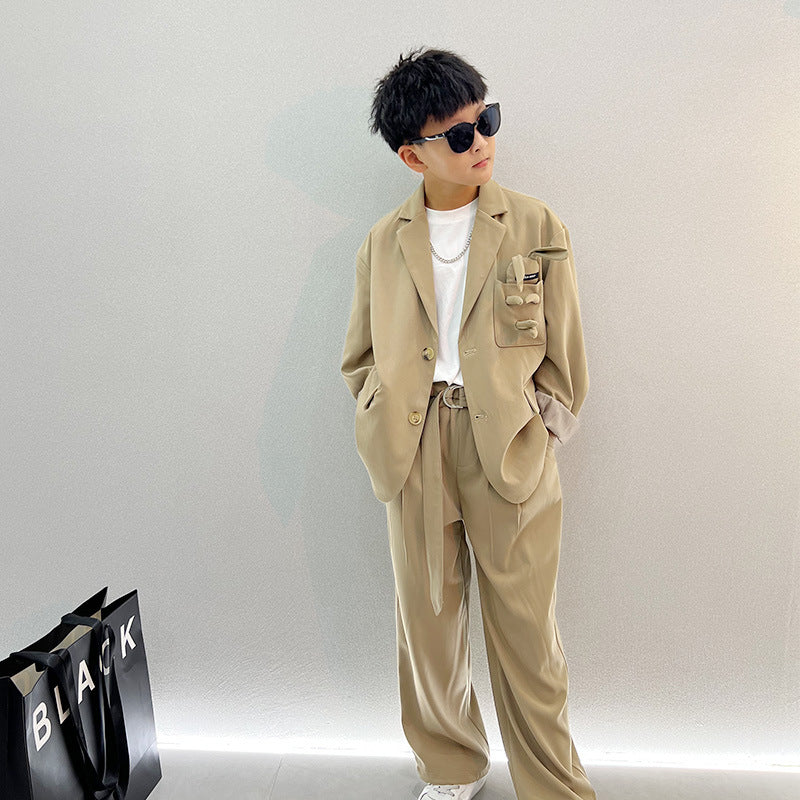 Children's Boy's Two Pieces Autumn Clothing Loose Trendy Handsome Small Children's Suit
