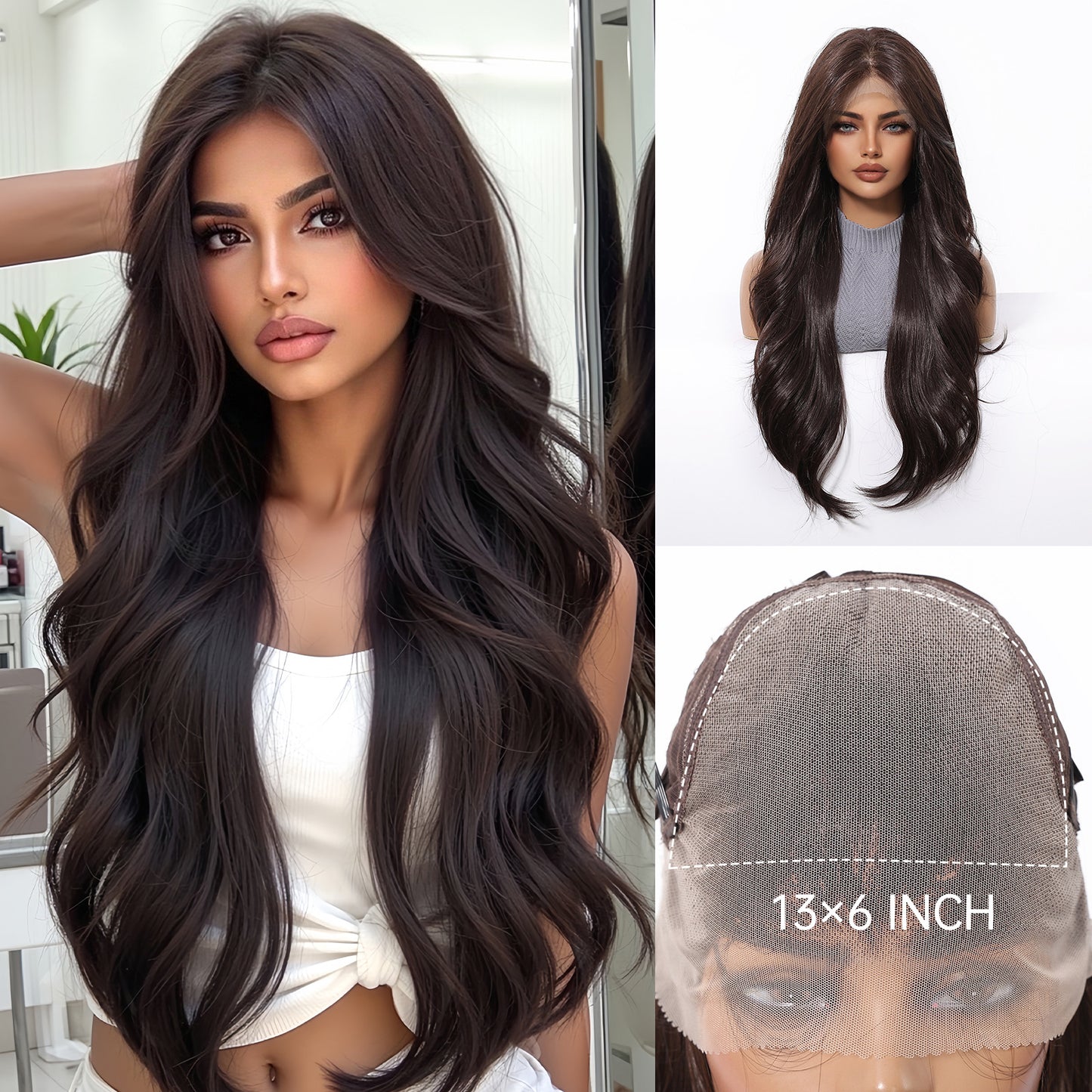 Area Lace Female Light Brown Dyed Curly Hair Wig Long Curls