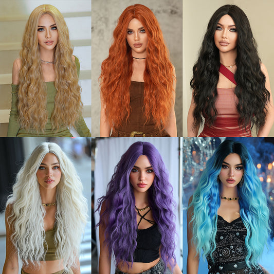 High Quality Sand Golden Small Female Medium Wig Long Curls