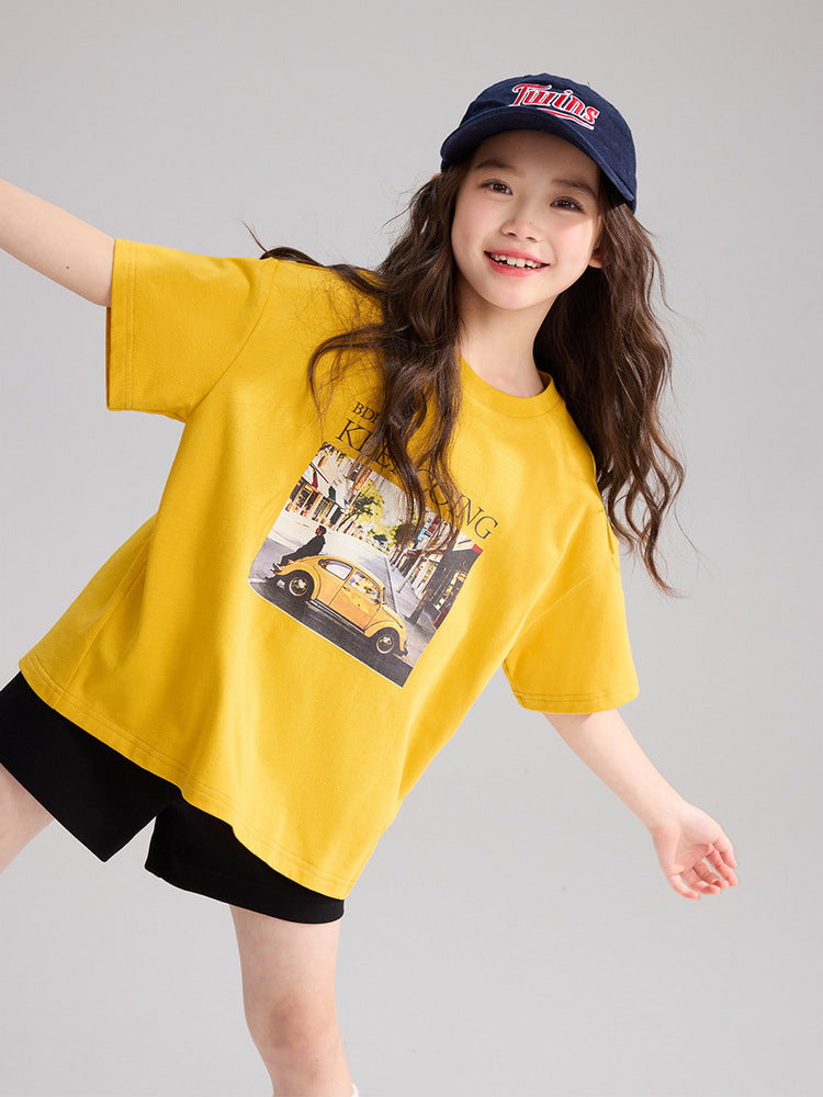 Children's Trendy Cool Retro Car Printed Short Children's T-shirt