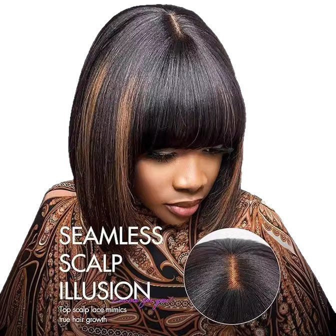 Women's Chemical Fiber Fringe Chestnut Brown Wave Head Wig Short Straight Hair