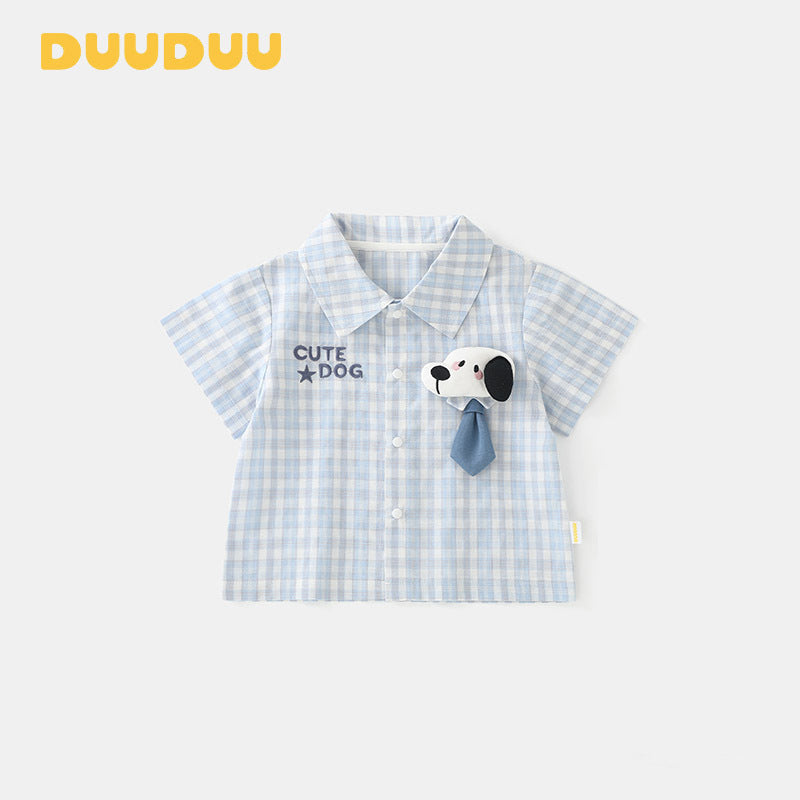 Children's Blue Style Summer Thin Short Sleeve Top Children's Shirt