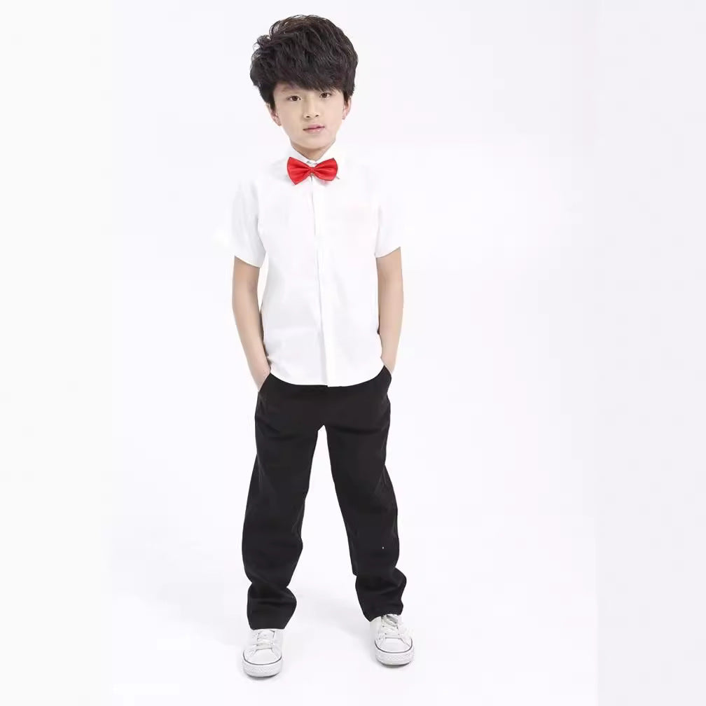 Children's White Short Sleeve Pure Cotton Boy's Plus Size Medium Big Children's Shirt