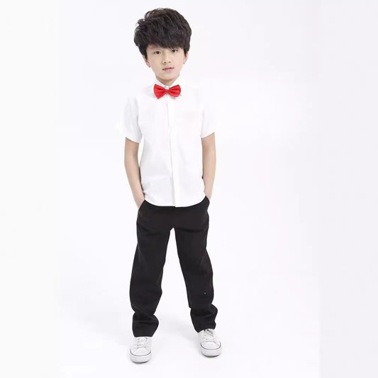 Children's White Short Sleeve Pure Cotton Boy's Plus Size Medium Big Children's Shirt