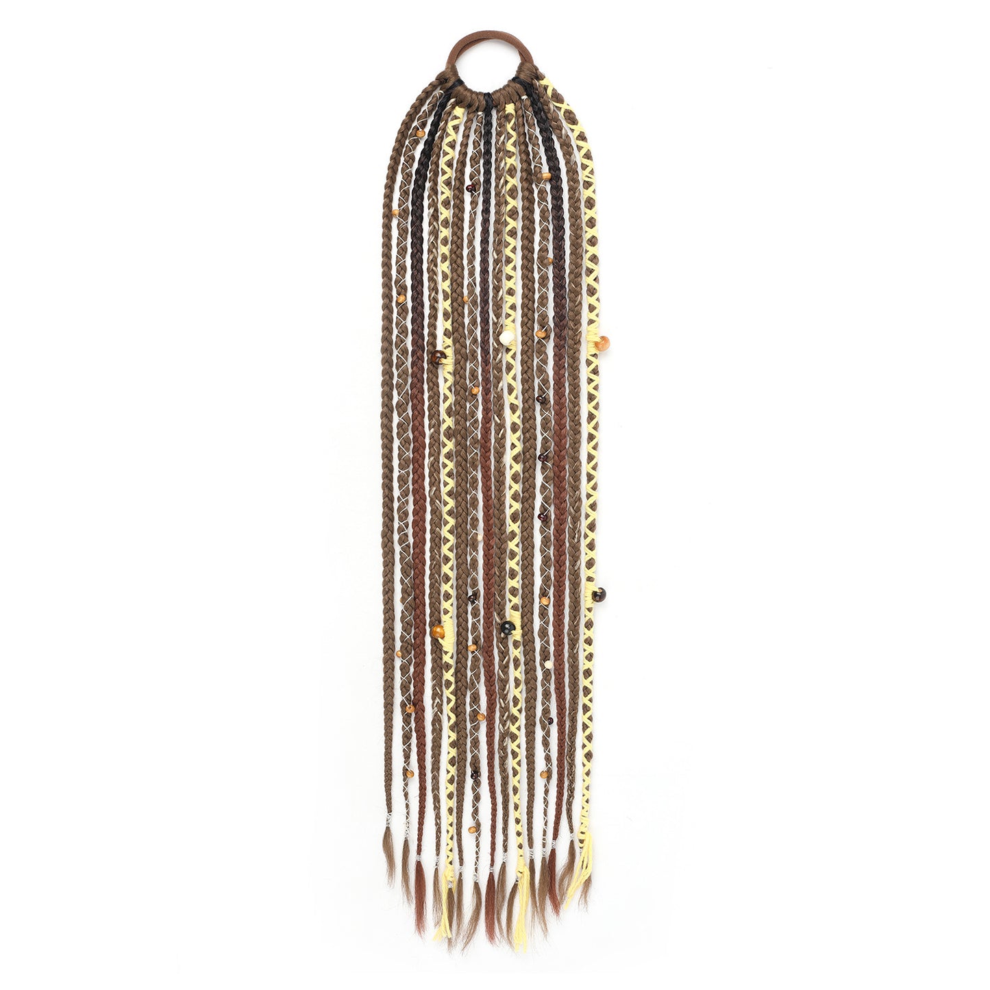 Wool Lock Beads Horse Tail Handmade Braid Hair Ring Hand-woven Wig Ponytail