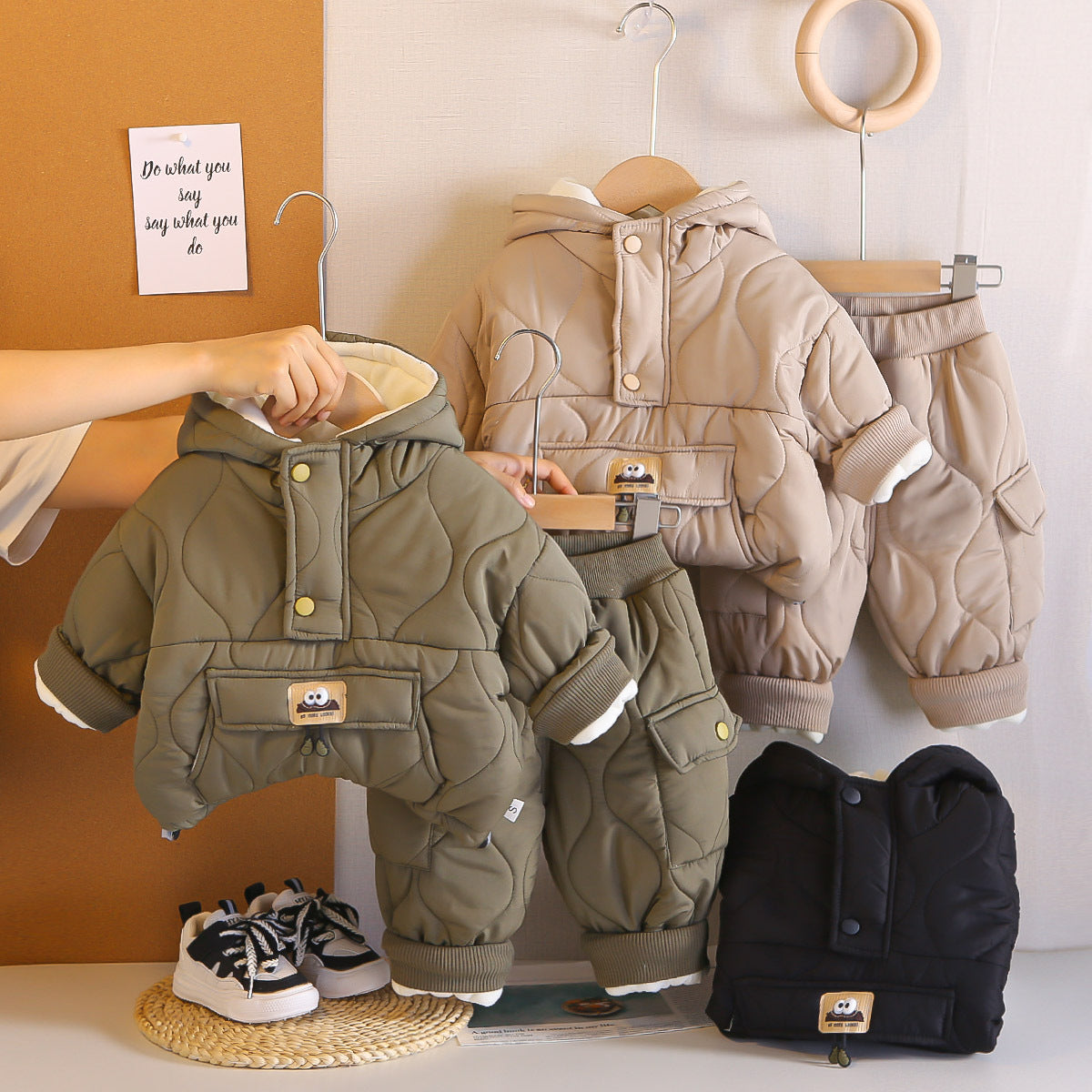Children's Winter Clothing Fashionable Stylish Fleece-lined Thickened Two-piece Children's Suit