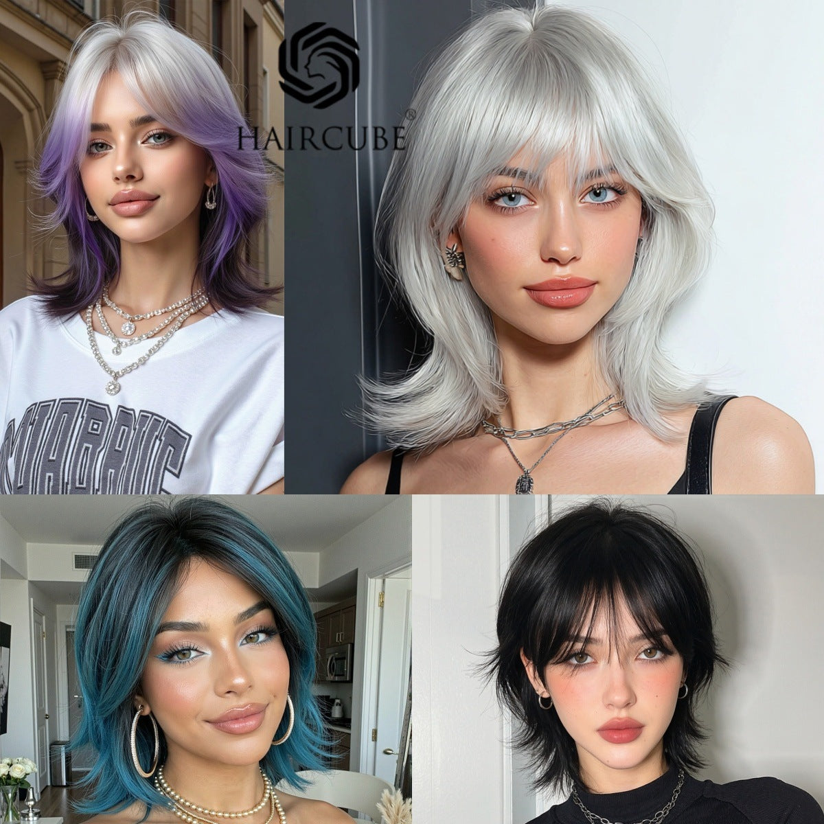 With Bangs Summer Short Anime Hair Blue Sier Purple Whole Cos Wig