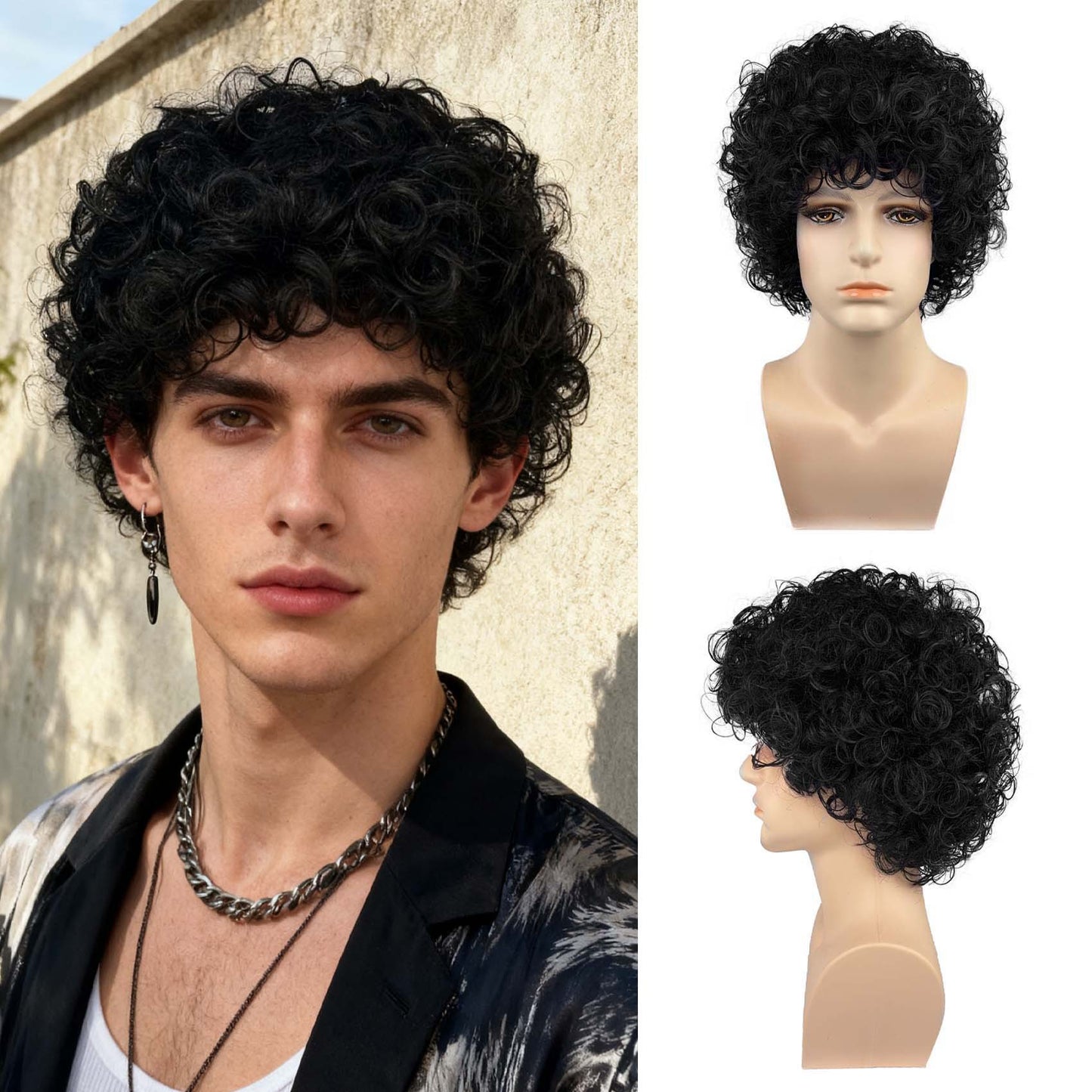 Men's African Small Hood Fluffy Natural Wig Short Curly Hair